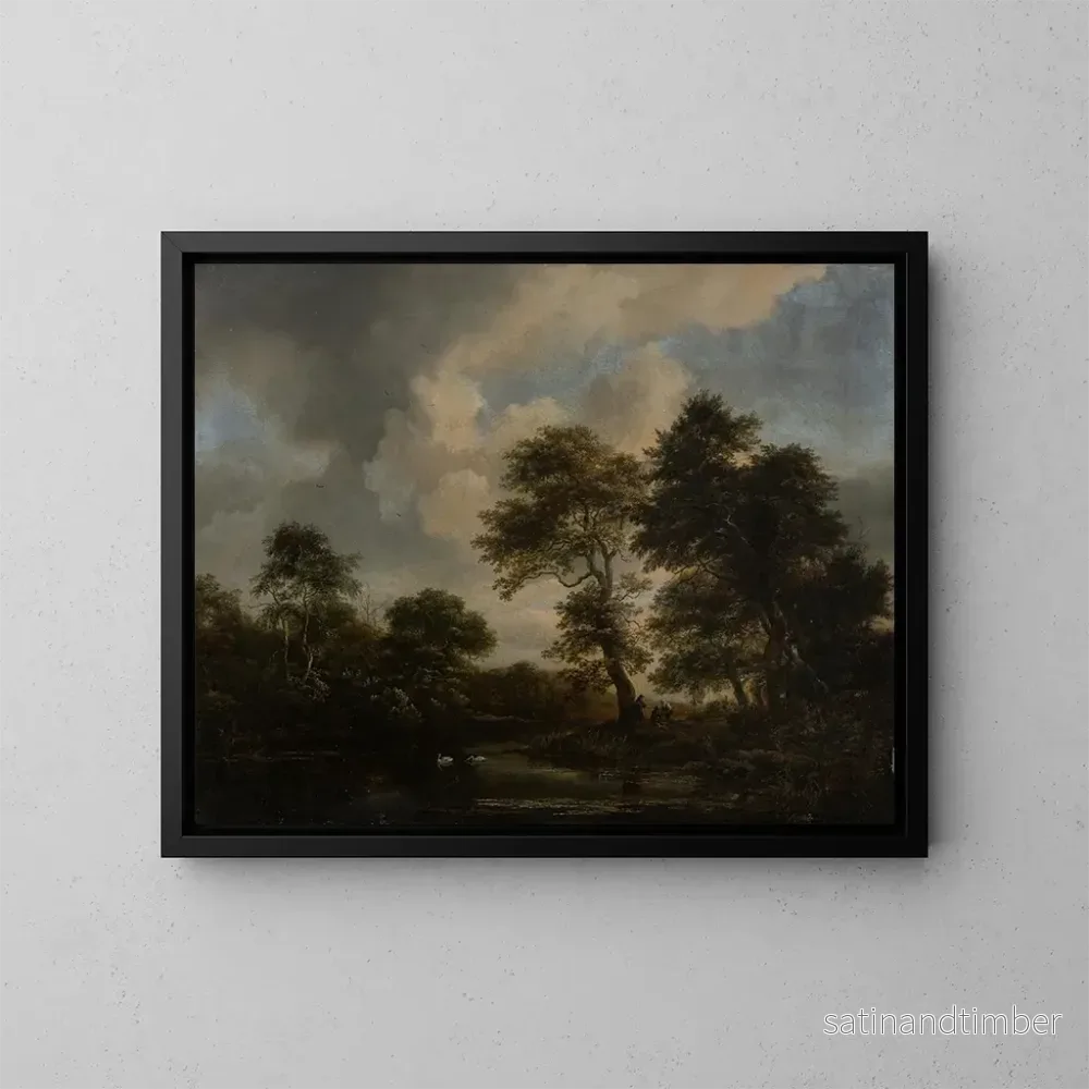 Reproduktion av målningen Lac forestier med två svanar - Jacob van Ruisdael