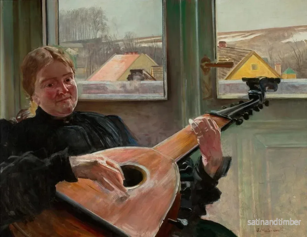 Reproduktion av målningen av konstnärens syster Helena med en lut - Jacek Malczewski - Bild 2