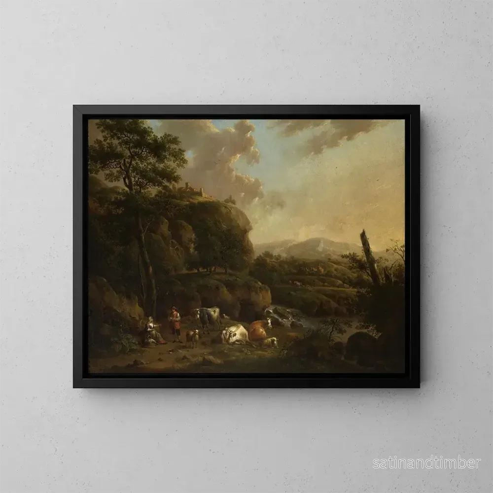 Reproduktion av målningen Landskapsbild av berg med herdar - Henricus Josephus Antonissen