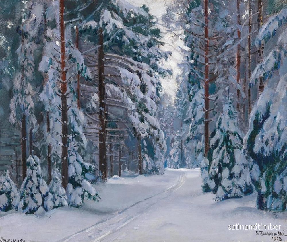Reproduktion av målningen av snötäckt skogsväg - Stanisław Żukowski - Bild 2