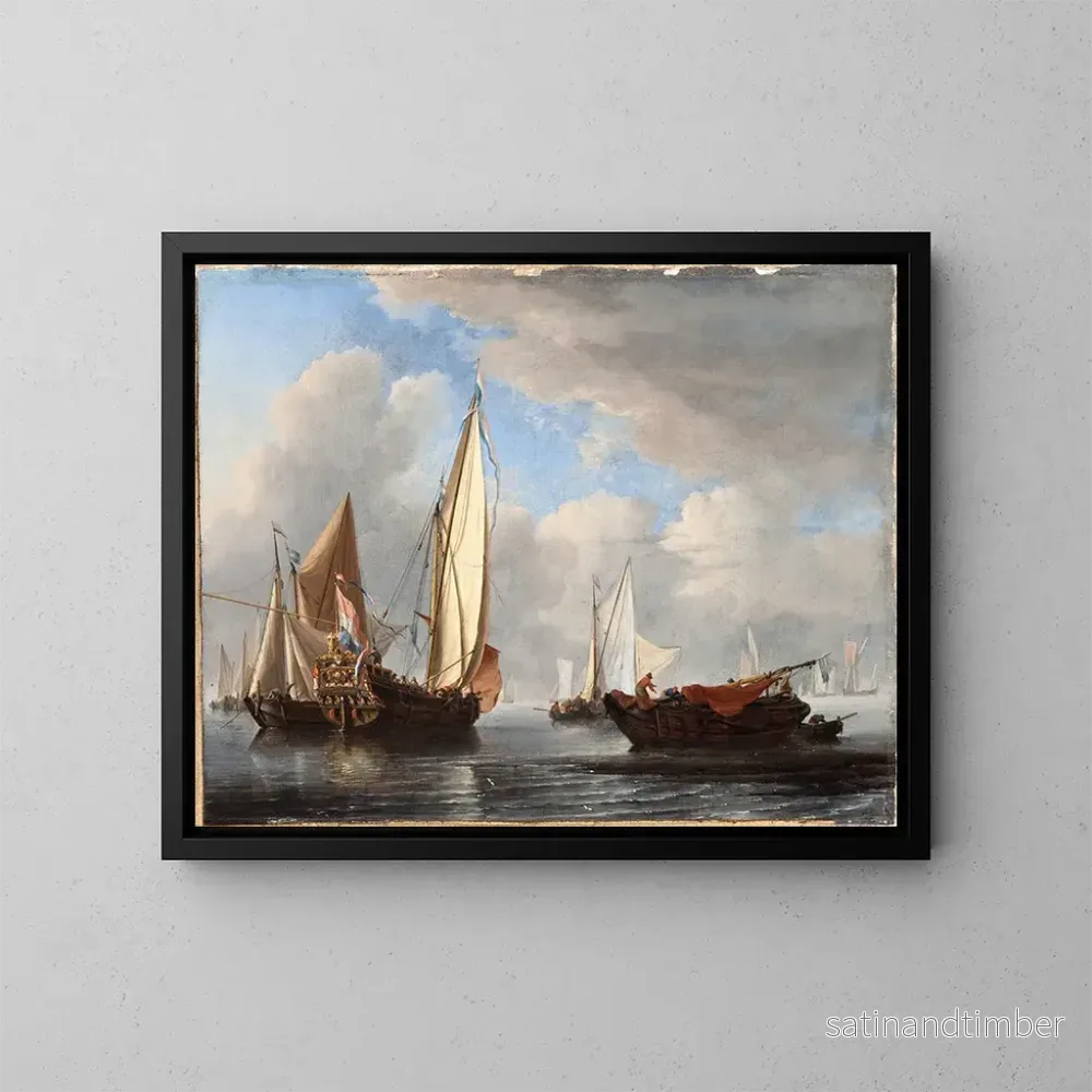 Reproduktion av målningen En yacht och andra fartyg i lugn - Willem van de Velde den Yngre