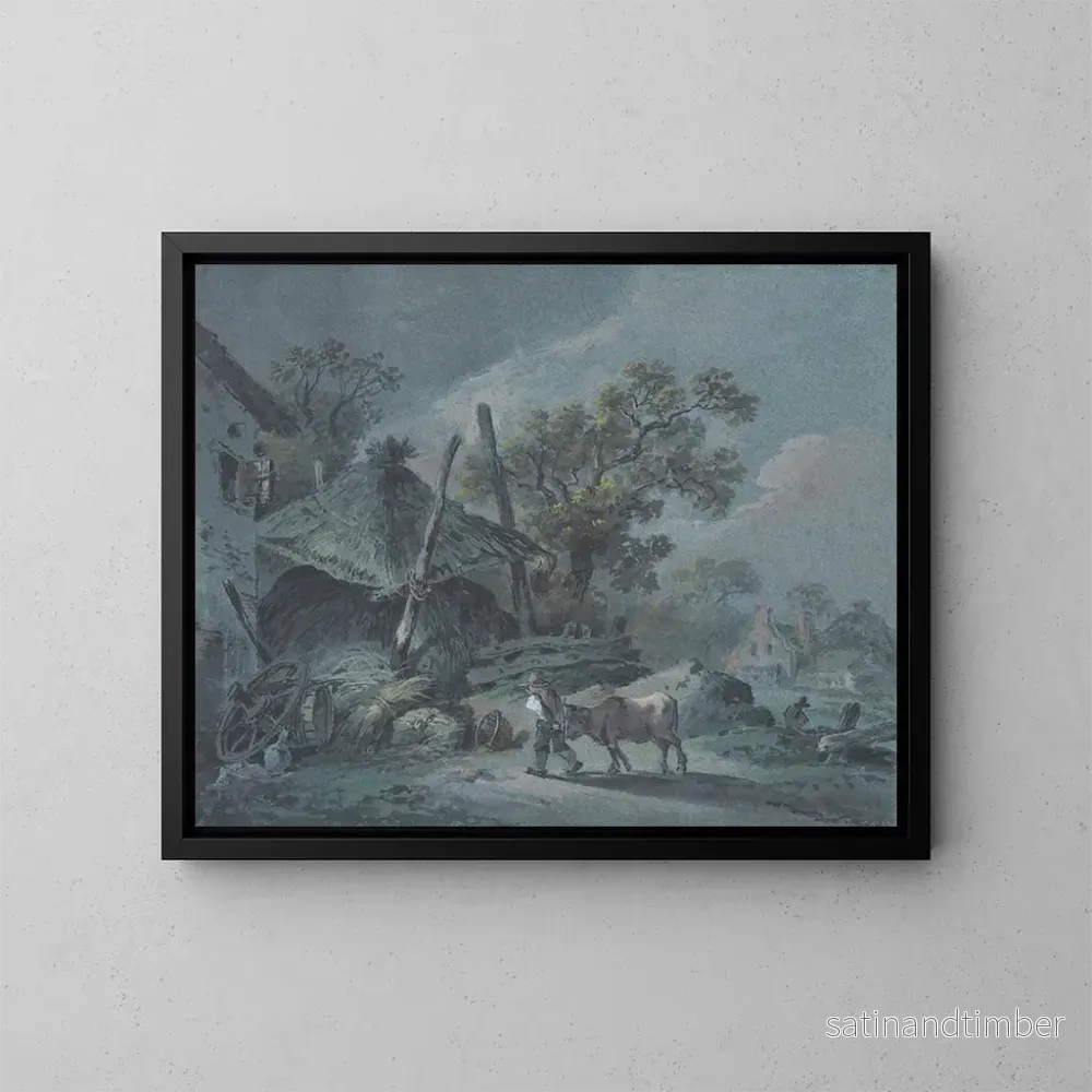 Reproduktion av målningen av en gård med en höskulle - Johann Christian Brand