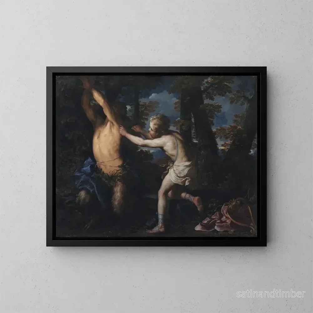 Reproduktion av målningen Apollon som avlägsnar Marsyas - Girolamo Troppa