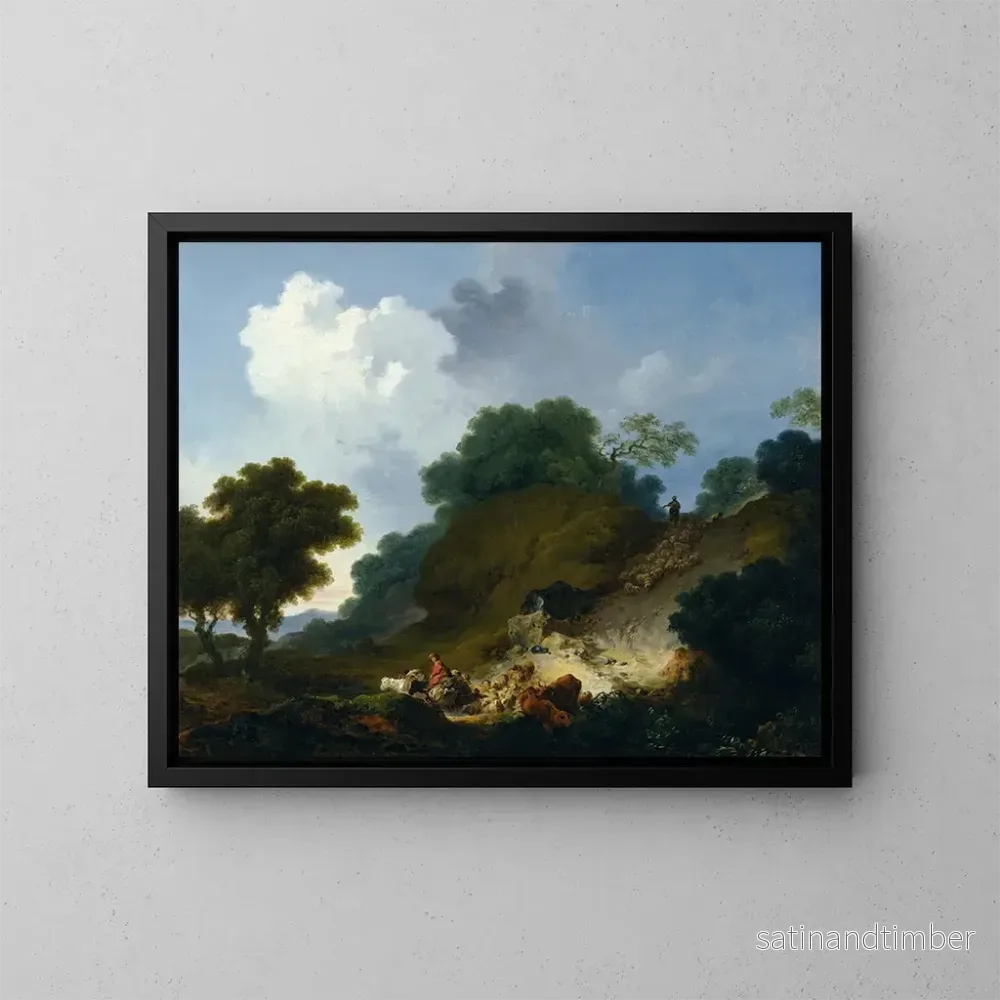 Reproduktion av målningen Landskap med herdar och ett fårflock - Jean-Honoré Fragonard
