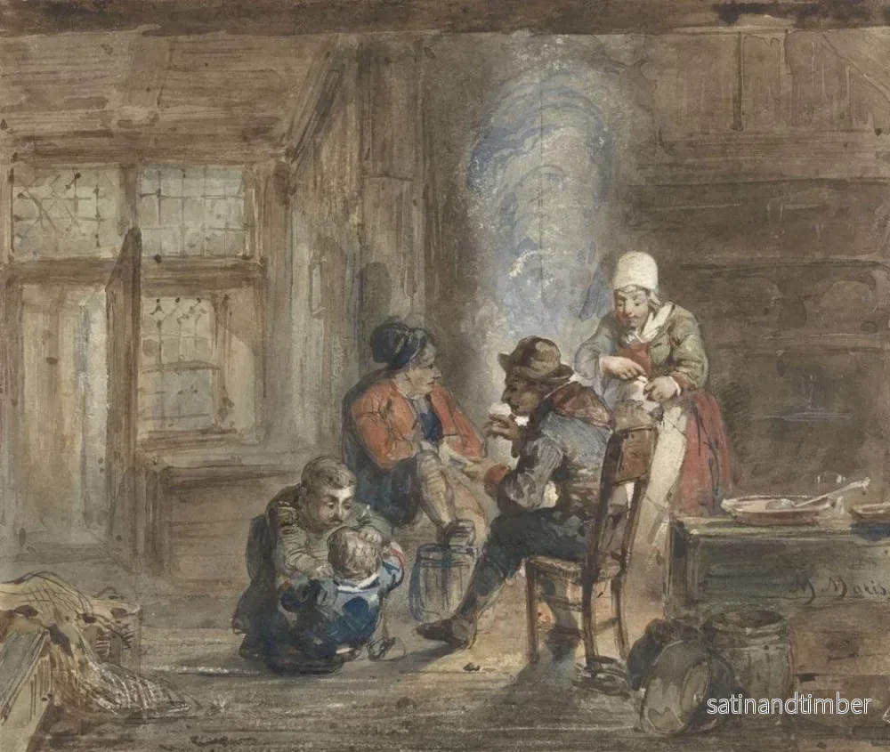 Reproduktion av målningen inomhus med en familj runt en öppen spis - Matthijs Maris - Bild 2