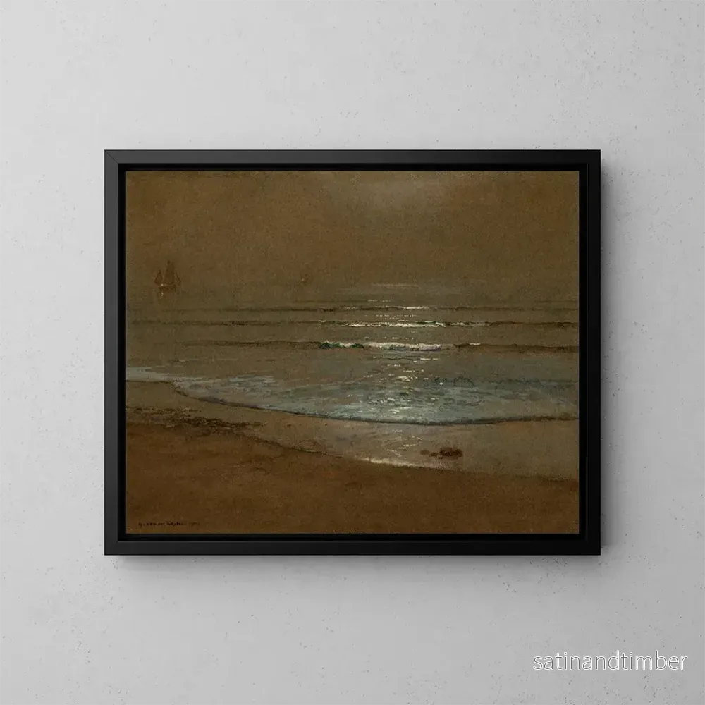 Reproduktion av målningen av strand och vågor i månsken - Harry Van der Weyden