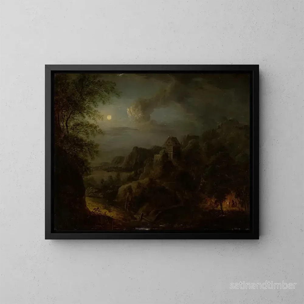 Reproduktion av målningen Landskap med fullmåne – Johann Georg Trautmann