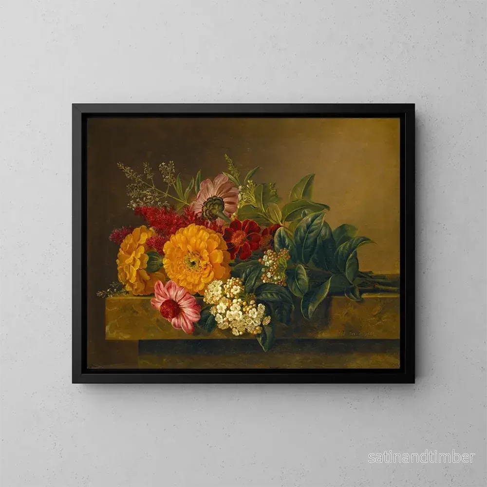 Reproduktion av målningen Blommor i en vas på en marmorskiva - Johan Laurentz Jensen