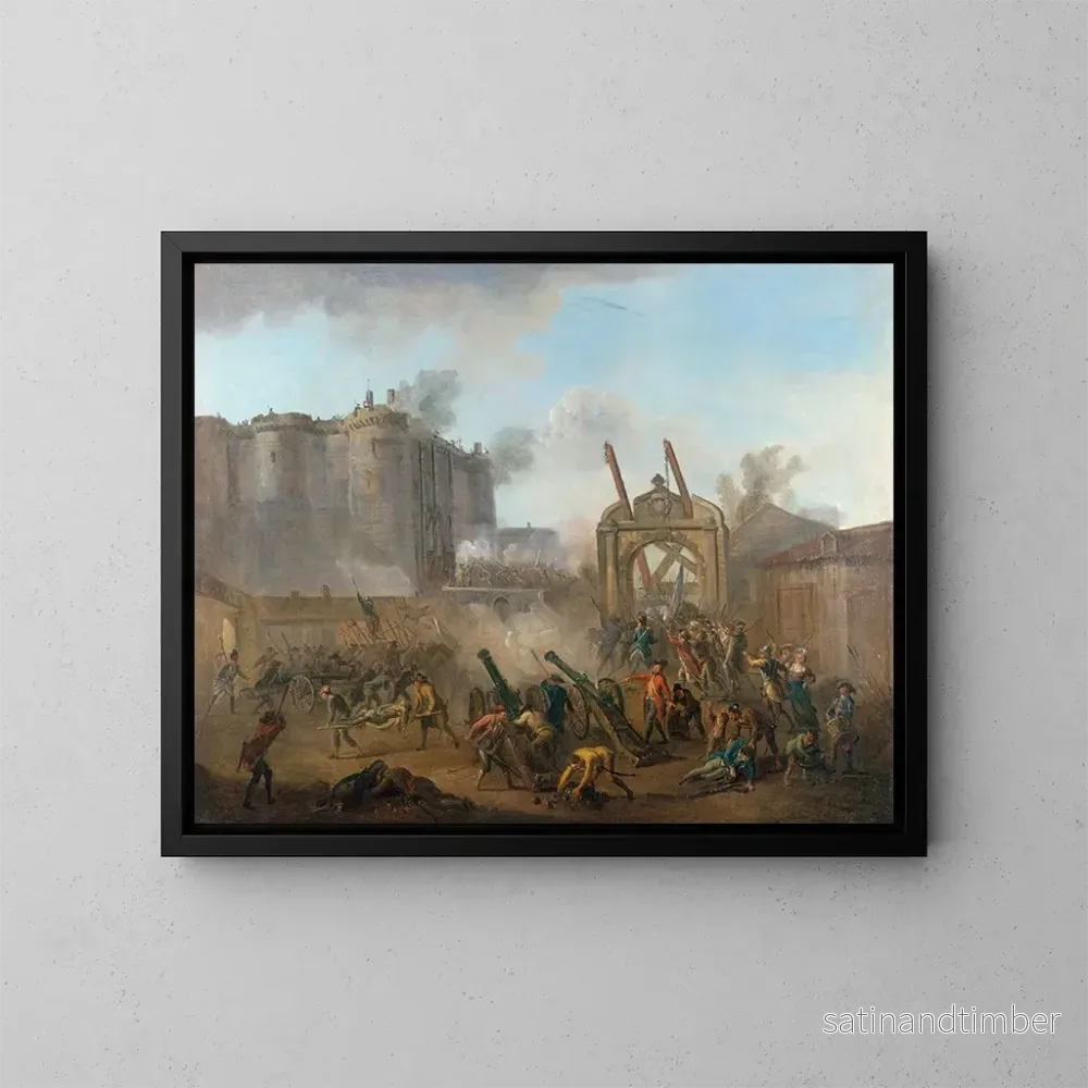 Reproduktion av målningen La prise de la Bastille, 14 juillet 1789 - Jean-Baptiste Lallemand