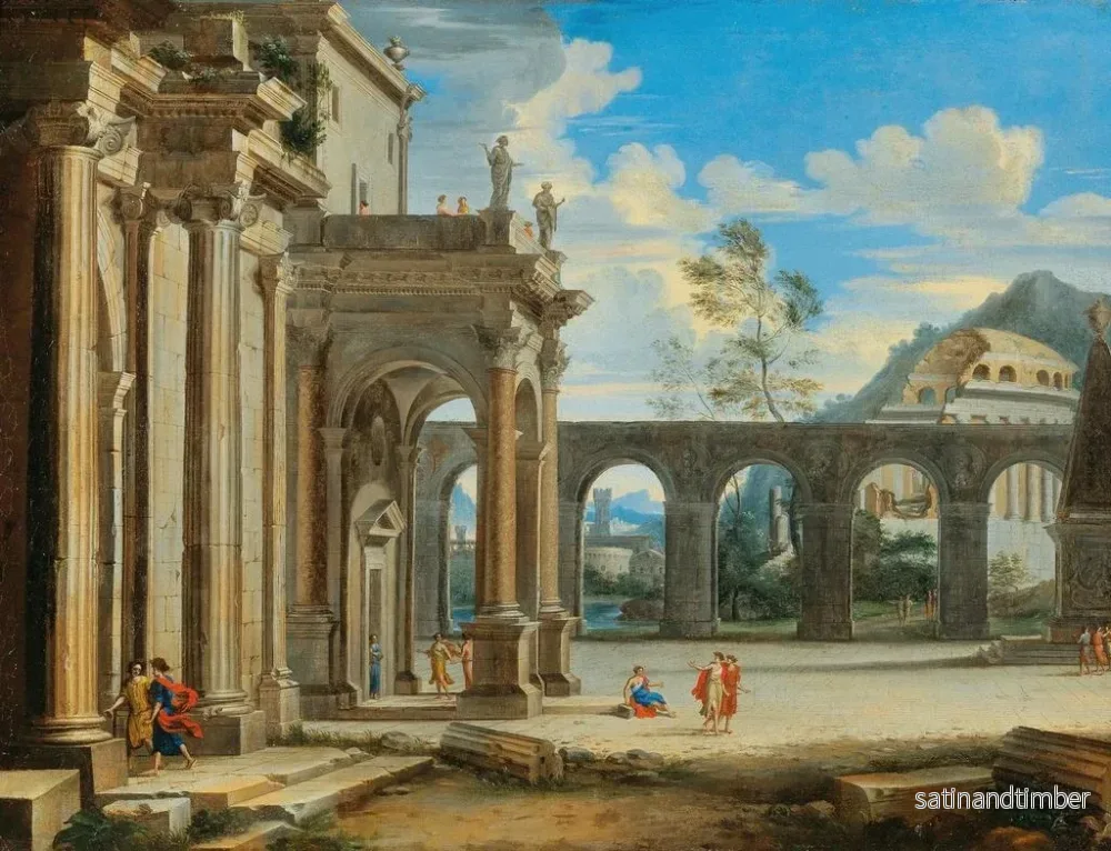 Reproduktion av målningen En arkitektonisk nyckfullhet med figurer - Johann Oswald Harms - Bild 2