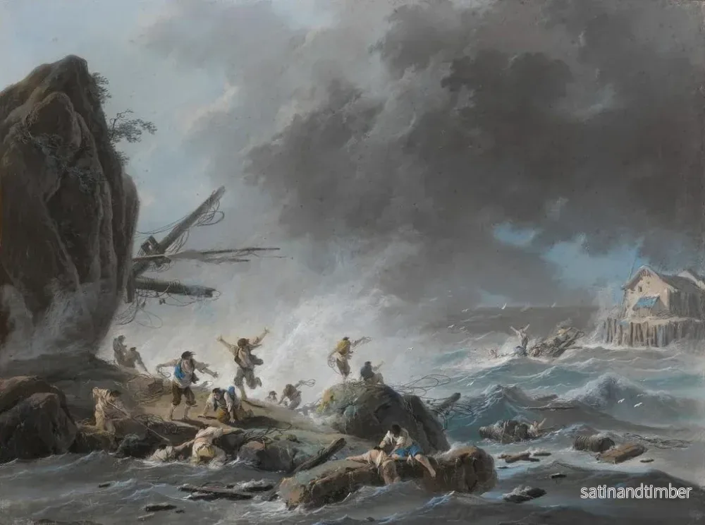 Reproduktion av målningen En skeppsbrott på en klippig kust under en storm - Jean-Baptiste Pillement - Bild 2