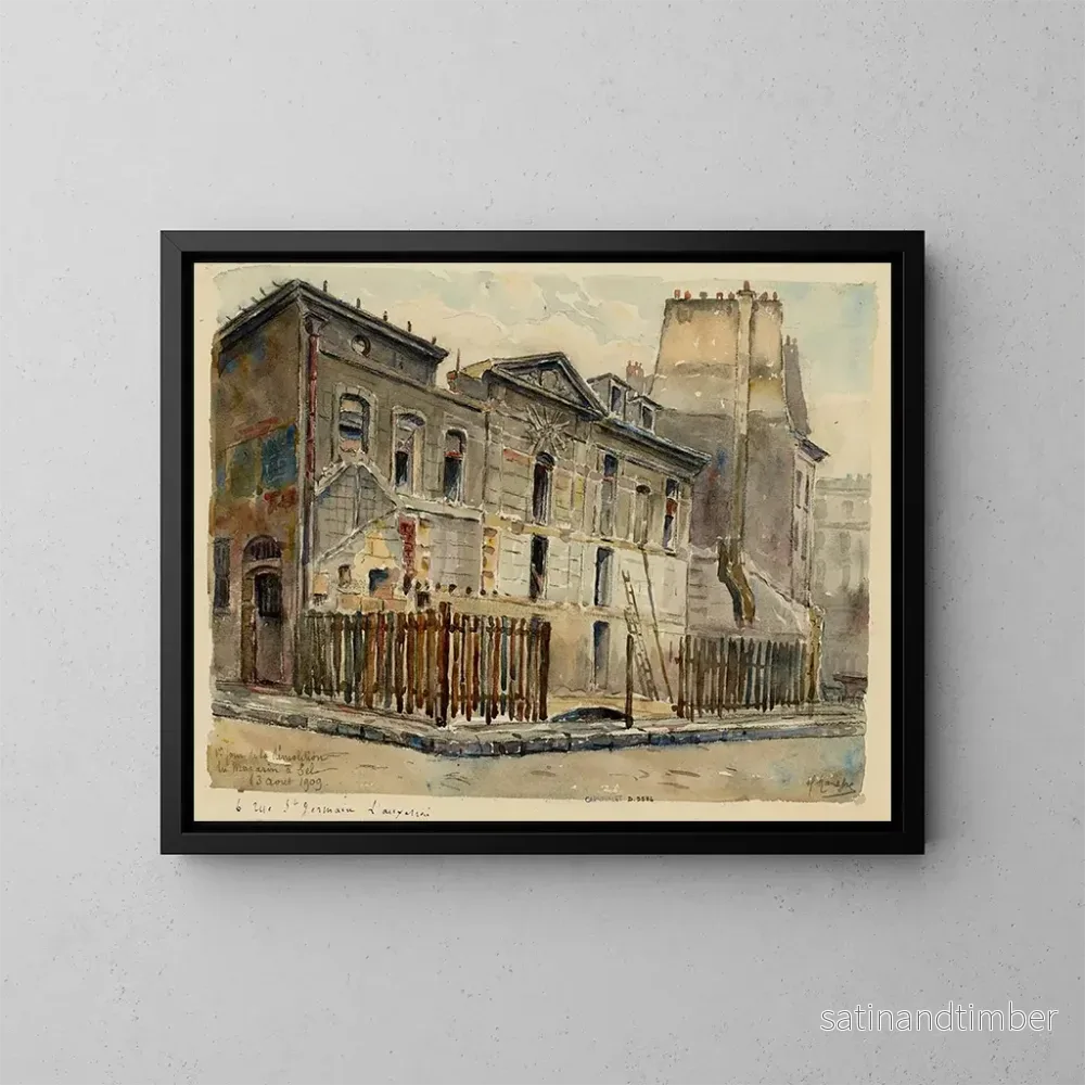 Reproduktion av målningen av den första dagen av rivningen av butiken Sel, 6 rue Saint-Germain de l'Auxerrois - Georges-Henri Manesse
