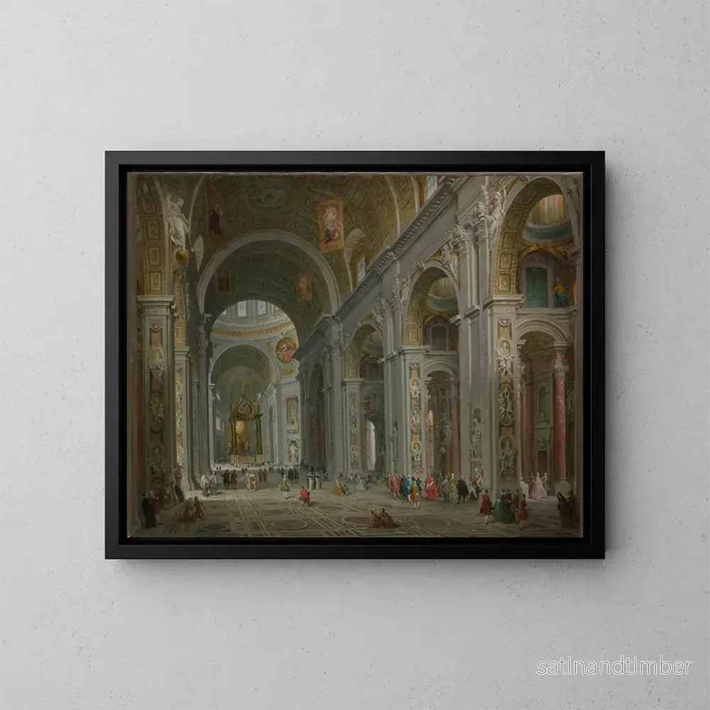 Reproduktion av målningen av interiör av Sankt Peter i Rom - Giovanni Paolo Panini