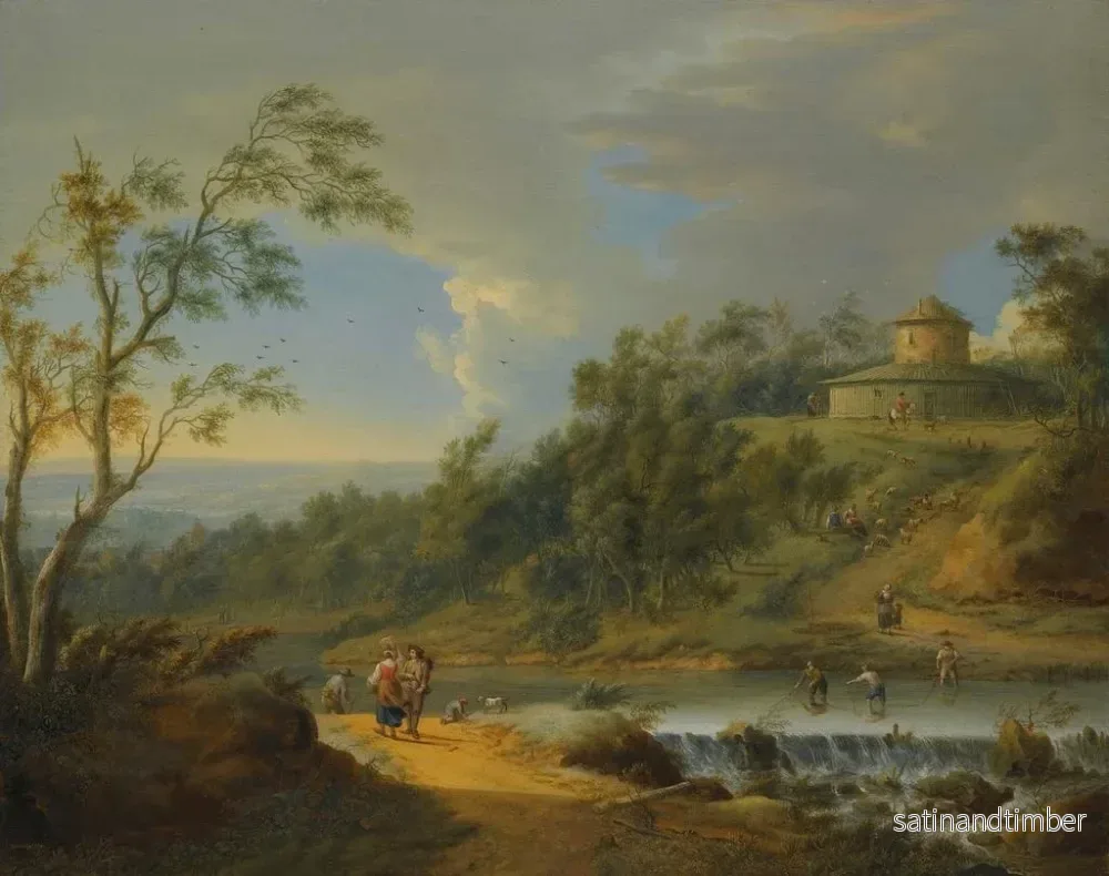 Reproduktion av målningen av ett flodlandskap med fiskare som drar en avlastare - Johann Christian Vollerdt - Bild 2