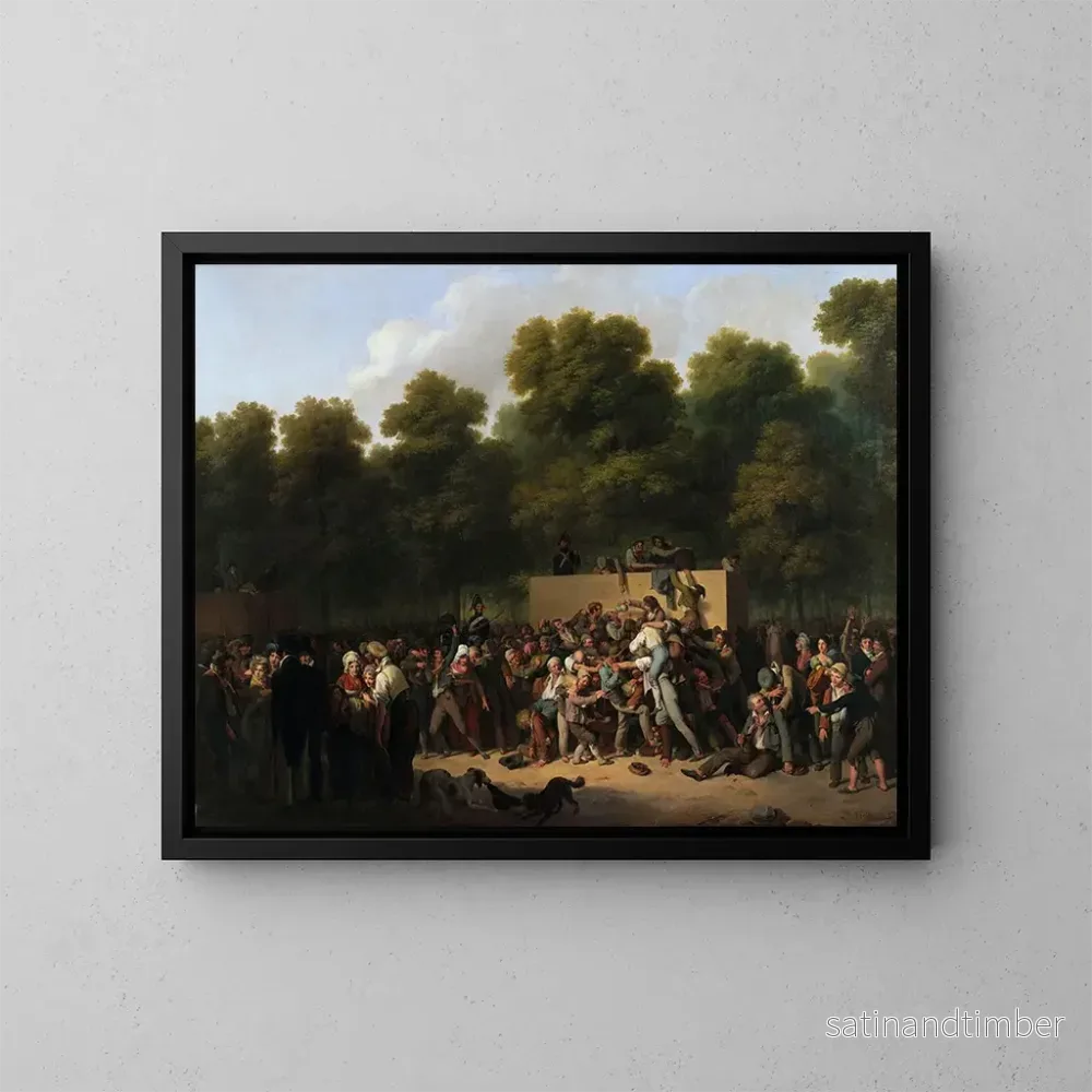 Reproduktion av målningen av vin- och livsmedelsdistribution vid Champs-Élysées till kungafesten - Louis Léopold Boilly