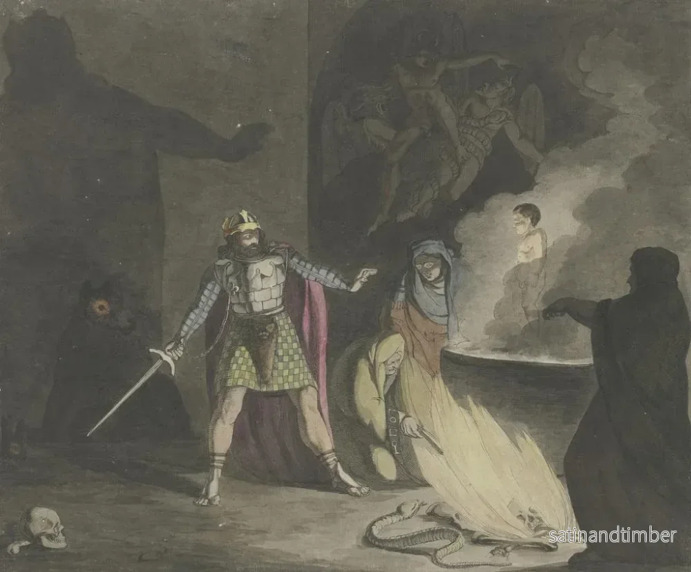 Reproduktion av målningen De tre häxorna åkallar ett blodigt barn framför Macbeth - Franz Pforr - Bild 2