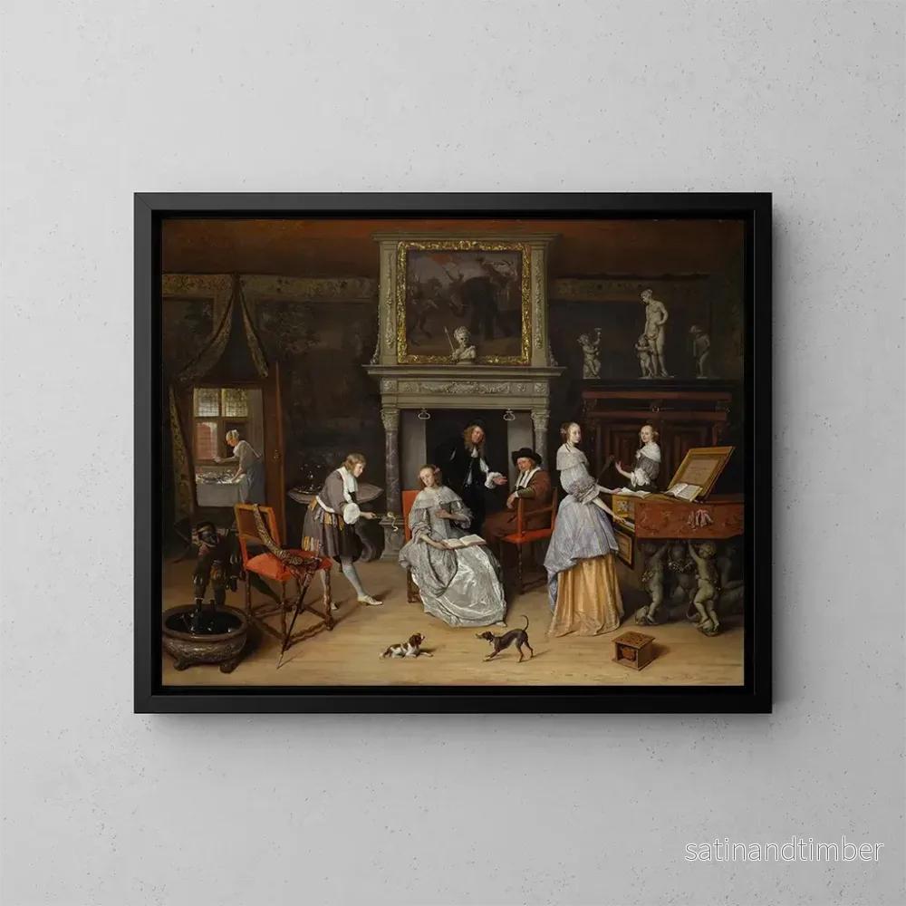 Reproduktion av målningen Fantastiskt inomhusmålning med Jan Steen och Gerrit Schoutens familj - Jan Steen