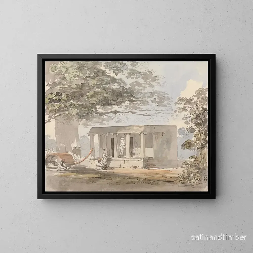 Reproduktion av målningen En europeisk gentleman som går in i en bungalow i Indien - Samuel Davis