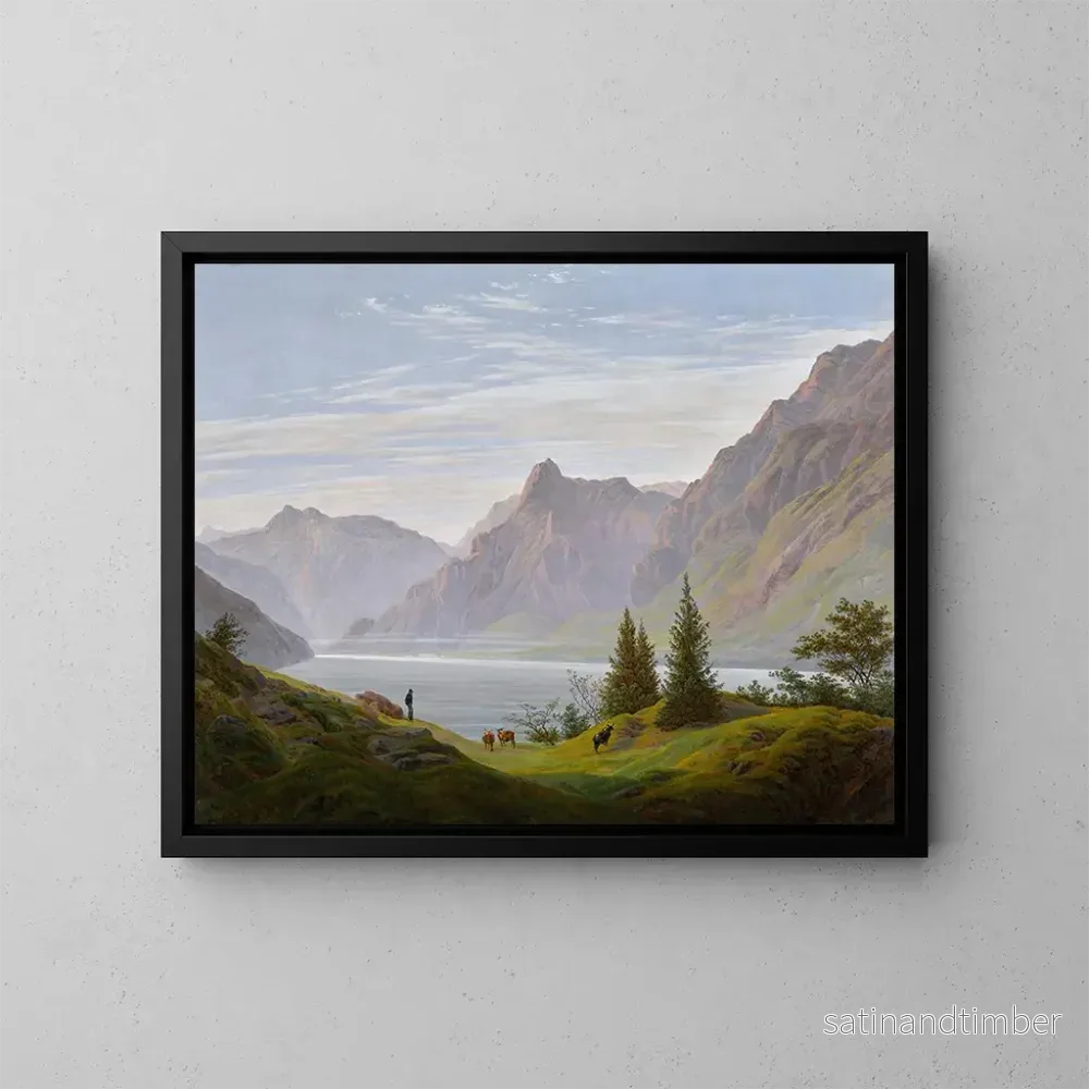 Reproduktion av målningen Landskap med bergssjö på morgonen – Caspar David Friedrich Reproduktion av målningen Landskap med bergssjö på morgonen – Caspar David Friedrich
