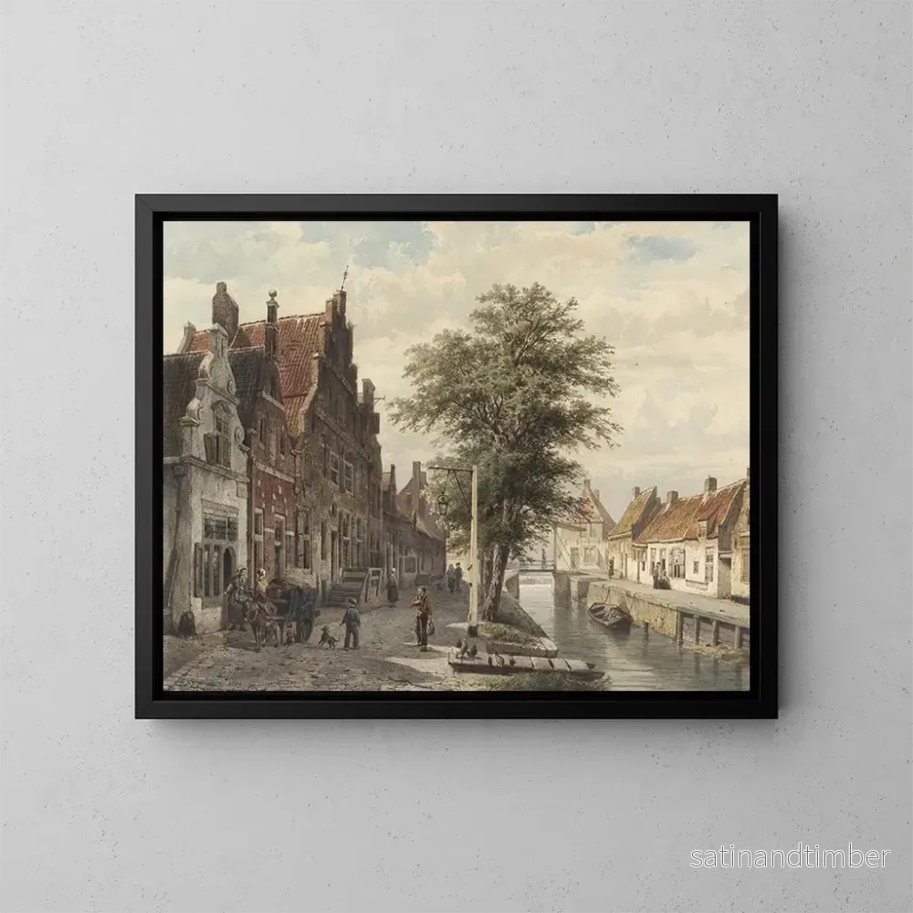 Reproduktion av målningen Vy över kanalen i Hasselt - Cornelis Springer