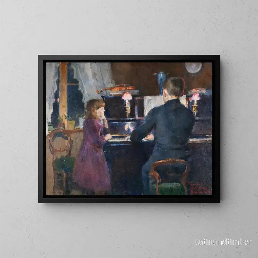 Reproduktion av målningen av Storebror leker - Harriet Backer