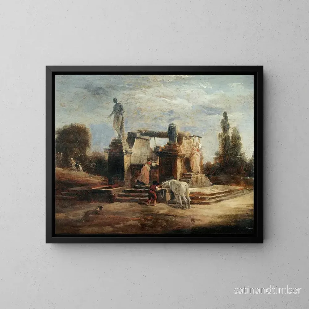 Reproduktion av målningen les lavandières à la fontaine - Hubert Robert