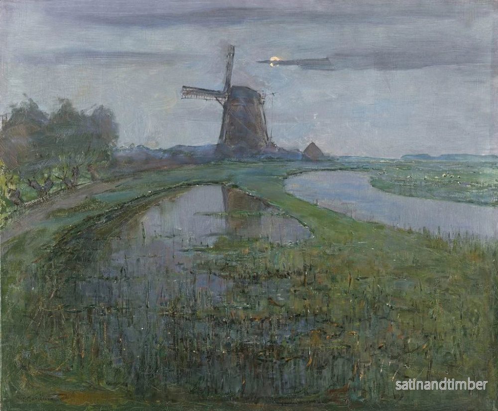 Reproduktion av målningen Moulin Oostzijdse vid floden Gein i månljus - Piet Mondrian - Bild 2
