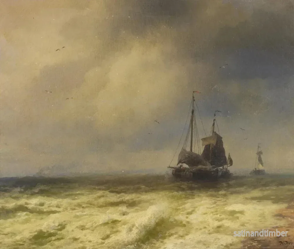 Reproduktion av målningen Två fartyg vid havskanten - Hermann Ottomar Herzog - Bild 2