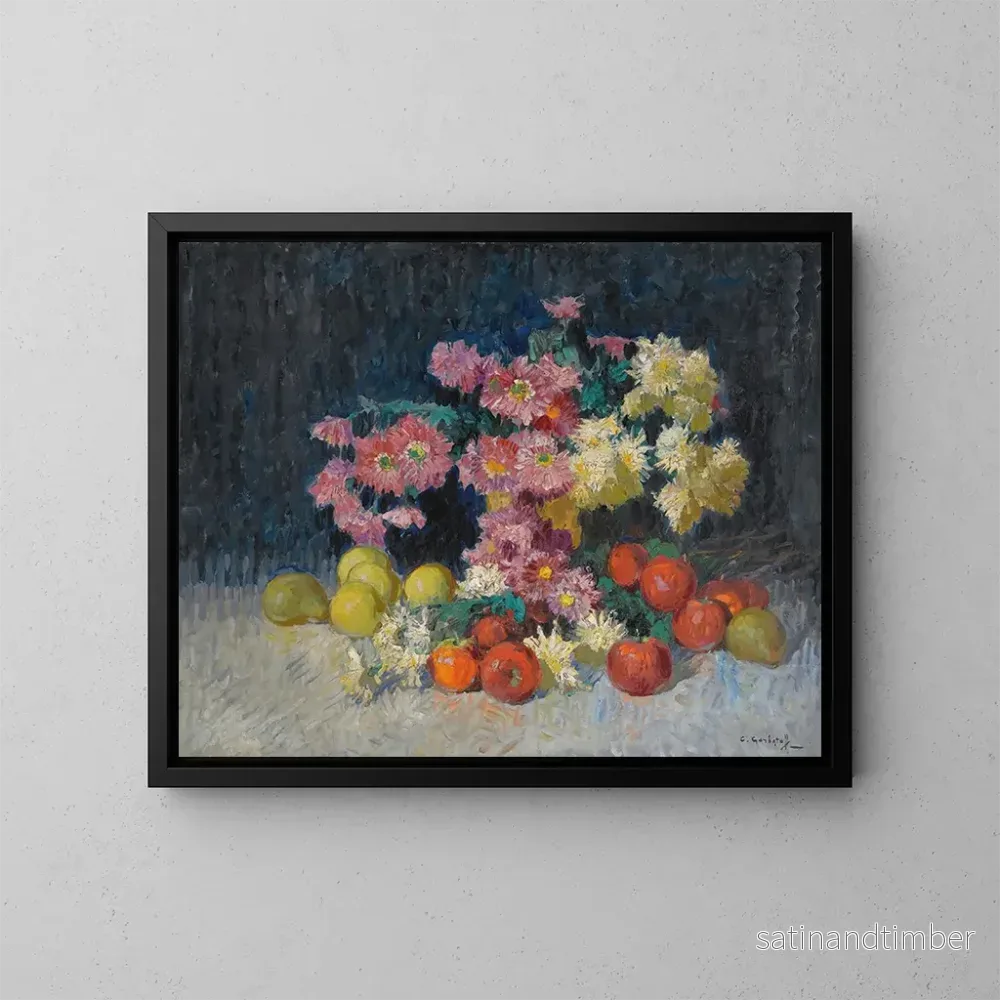 Reproduktion av målningen Stillleben med blommor och frukter – Konstantin Ivanovich Gorbatov Reproduktion av målningen Stillleben med blommor och frukter – Konstantin Ivanovich Gorbatov