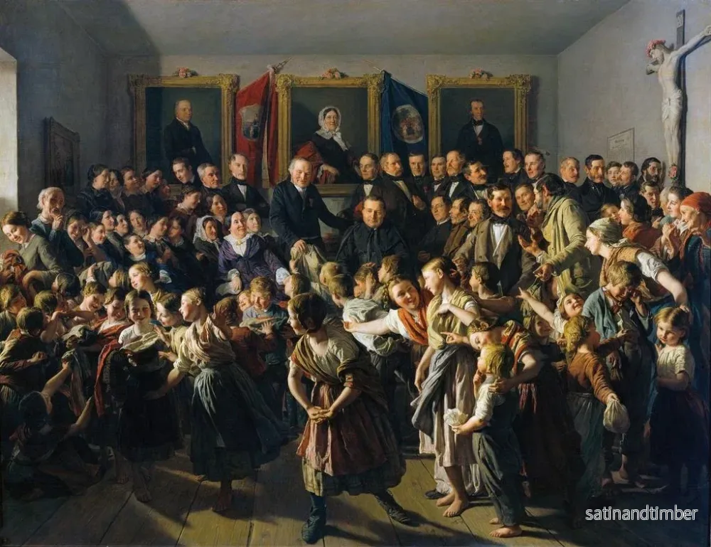 Reproduktion av målningen Barn till fattiga familjer får hjälp av kommunen i Spittelberg vid Saint-Michel med vinterkläder. - Ferdinand Georg Waldmüller - Bild 2
