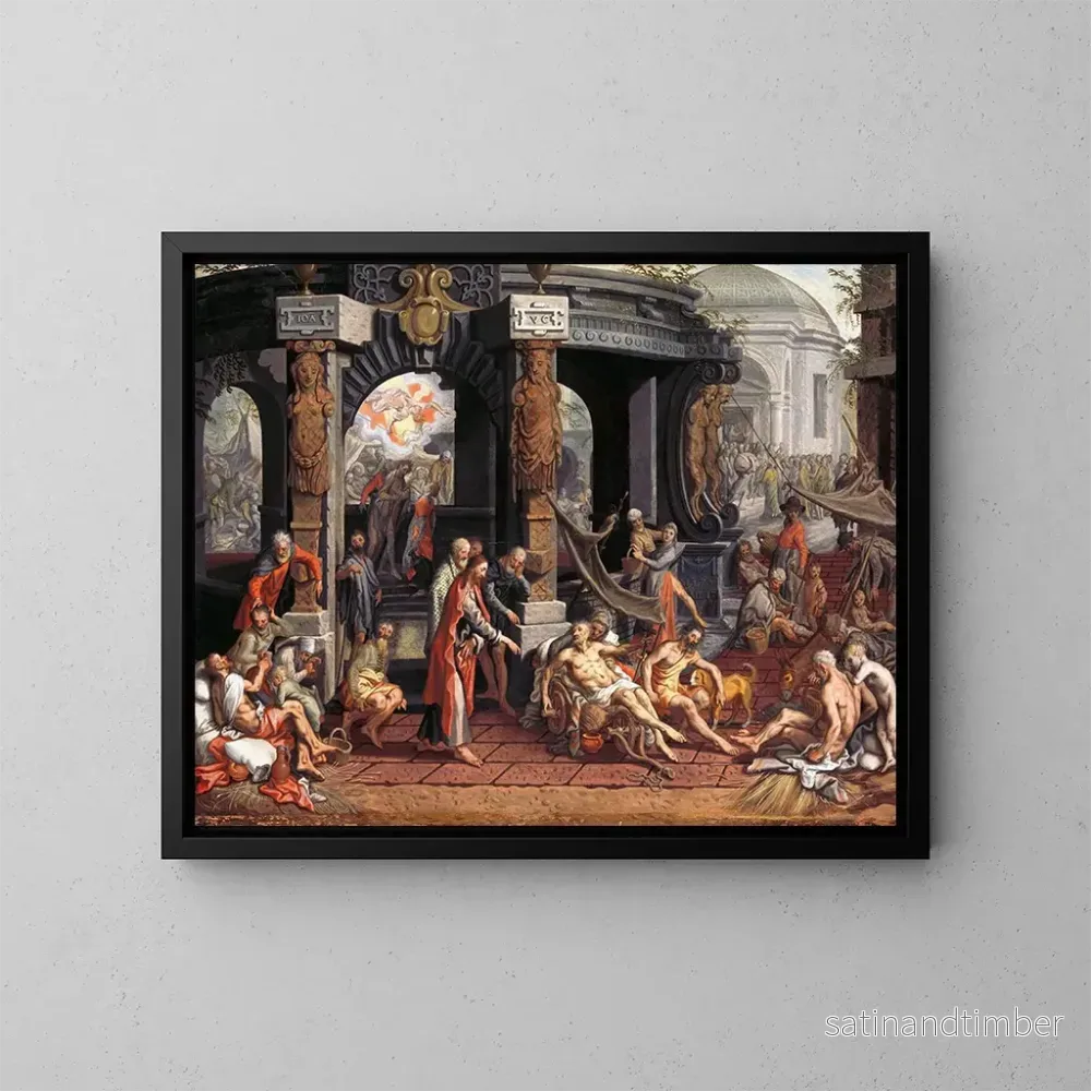 Reproduktion av målningen La guérison du paralytique à la piscine de Bethesda - Pieter Aertsen