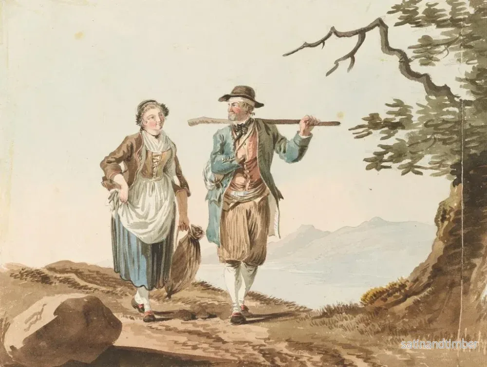 Reproduktion av målningen av ett par i kostymer vid sjön Morat - Johann Karl Müllner - Bild 2