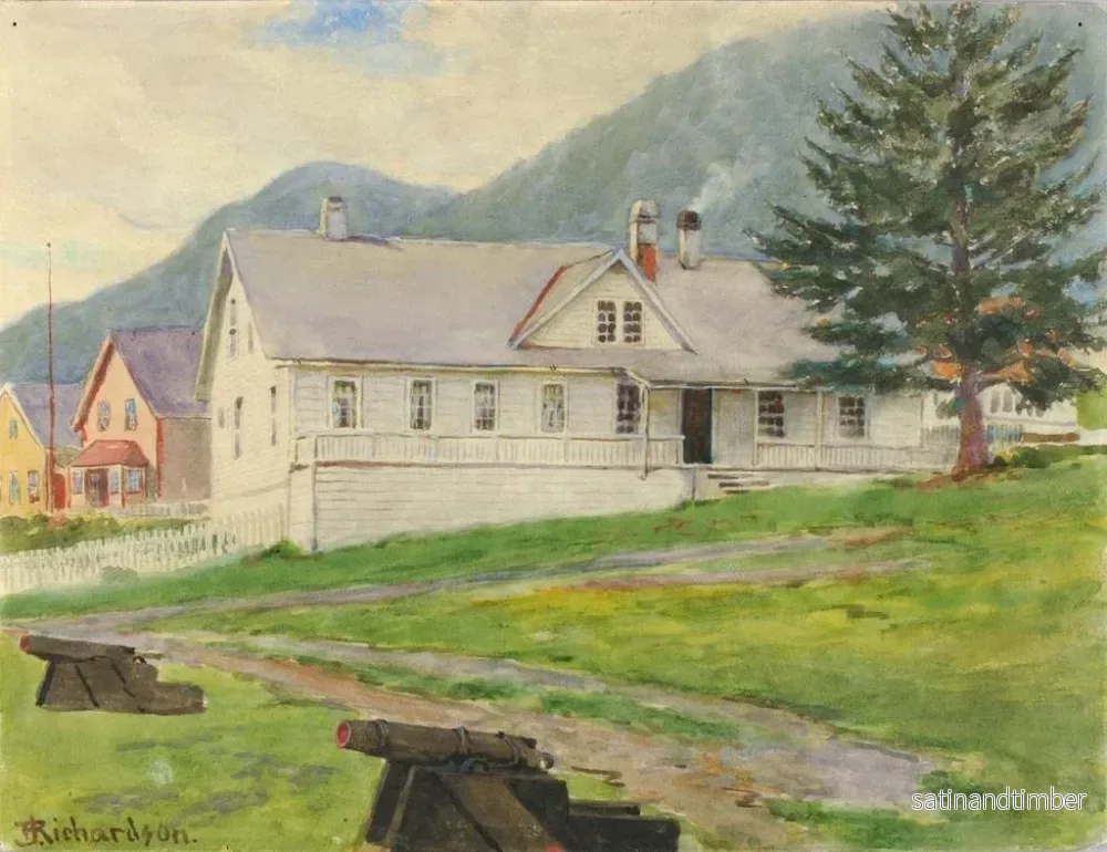 Reproduktion av målningen av Maison des anciens gouverneurs, Sitka, 1905 - Theodore J. Richardson - Bild 2