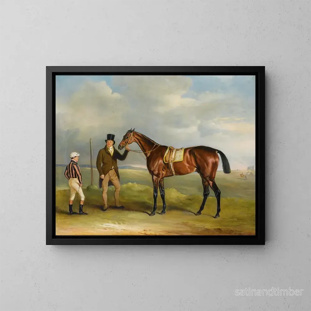 Reproduktion av målningen Le chœur du marquis de Cleveland, vainqueur du St Leger de 1831, tenu par son entraîneur John Smith avec le jockey John Bartham, jour à Doncaster – John Ferneley Reproduktion av målningen Le chœur du marquis de Cleveland, vainqueur du St Leger de 1831, tenu par son entraîneur John Smith avec le jockey John Bartham, jour à Doncaster – John Ferneley