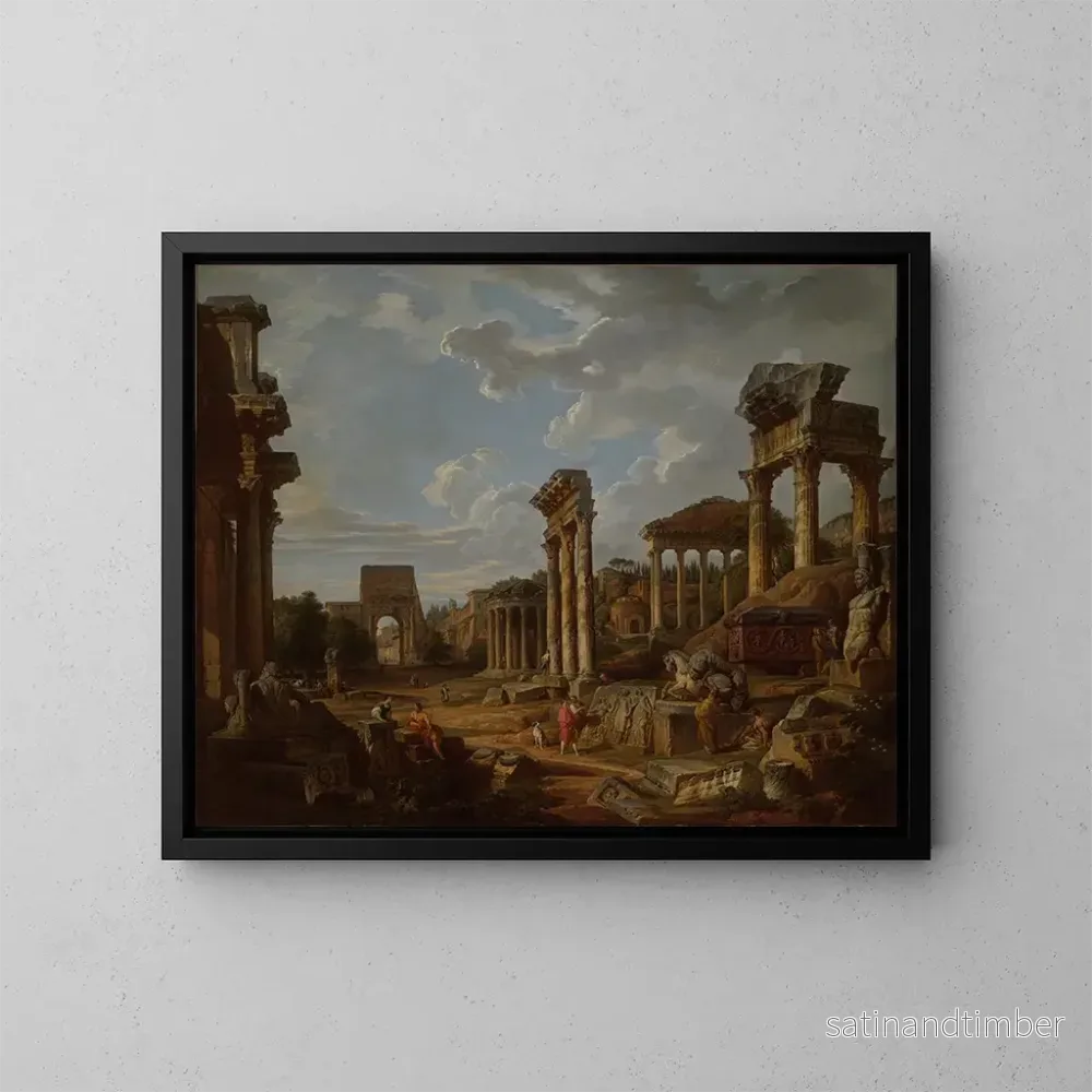 Reproduktion av målningen En förtrollning av det romerska forumet - Giovanni Paolo Panini