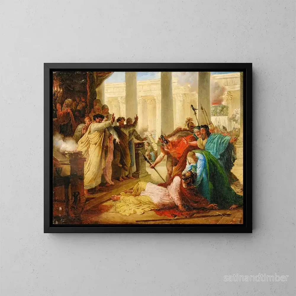Reproduktion av målningen av Ptolemaios Filopator som drabbades av döden medan han profanerade Jerusalems tempel – François Joseph Heim Reproduktion av målningen av Ptolemaios Filopator som drabbades av döden medan han profanerade Jerusalems tempel – François Joseph Heim