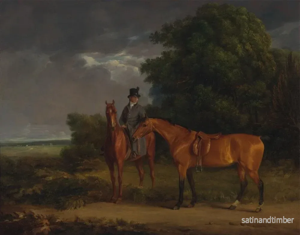 Reproduktion av målningen En gift man på en jaktfärgad häst som rider, håller en brunt häst i tyglarna - Jacques-Laurent Agasse - Bild 2