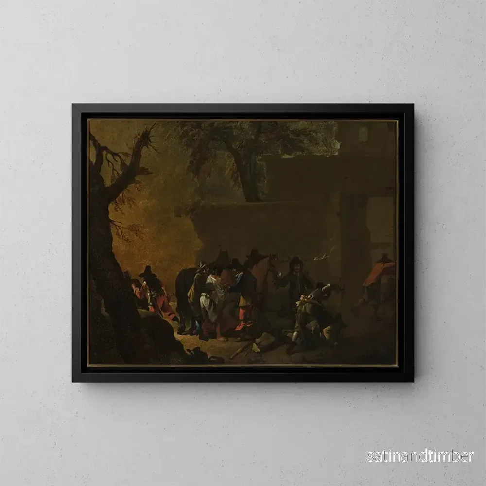 Reproduktion av målningen Attaque sur des voyageurs - Jean Tassel