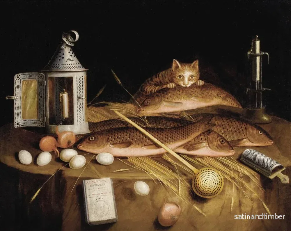 Reproduktion av målningen av köksstill life med fisk och katt - Cercle de Sébastian Stoskopff - Bild 2