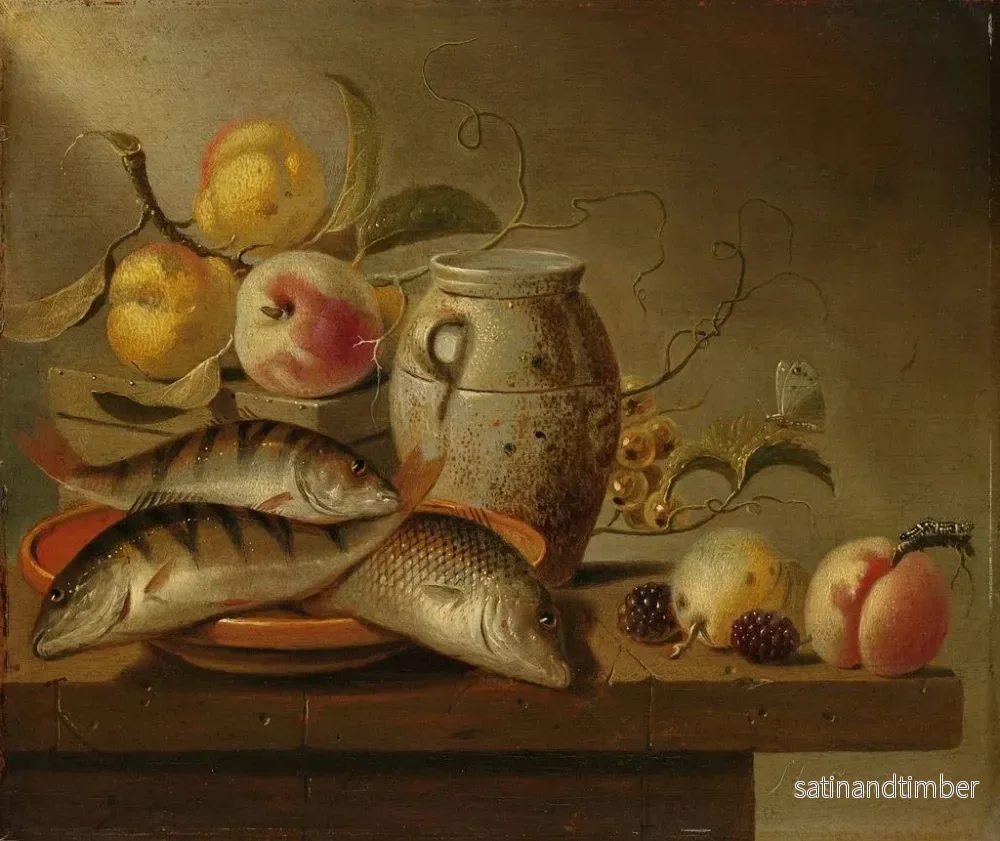 Reproduktion av målningen Naturstilleben med lerkrukke, fisk och frukt - Harmen Steenwijck - Bild 2