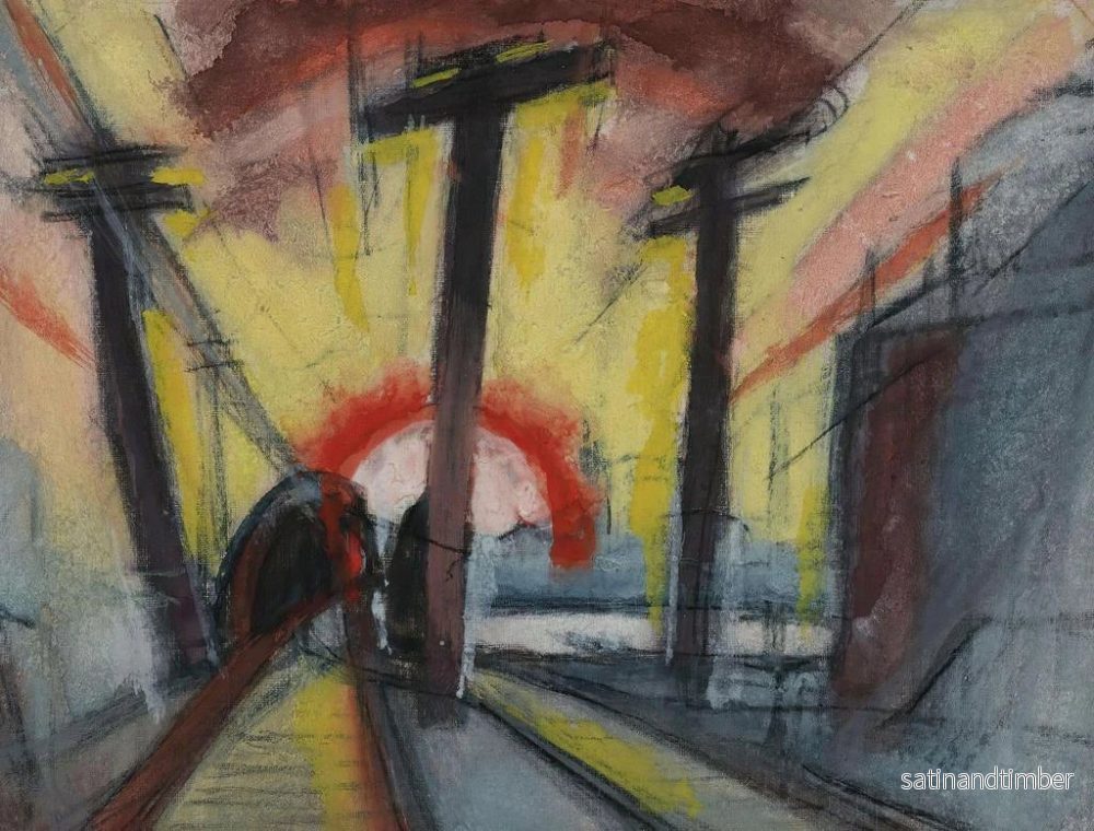 Reproduktion av målningen av stadslandskap med järnvägar och solen - Oscar Bluemner - Bild 2