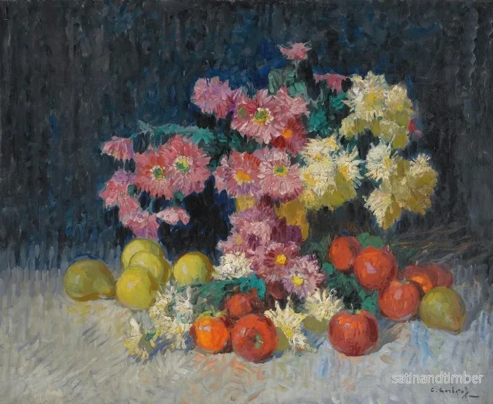 Reproduktion av målningen Stillleben med blommor och frukter - Konstantin Ivanovich Gorbatov - Bild 2