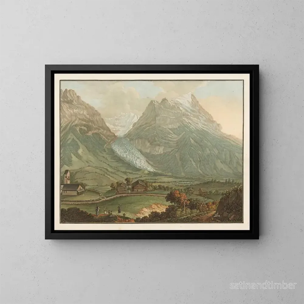 Reproduktion av målningen av Glacier inférieur de la vallée du Grindelwald dans le canton de Berne - Friedrich Rosenberg