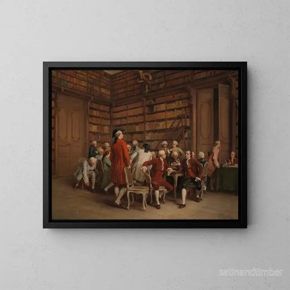 Reproduktion av målningen Les encyclopédistes à la bibliothèque du roi - Benjamin Eugène Fichel
