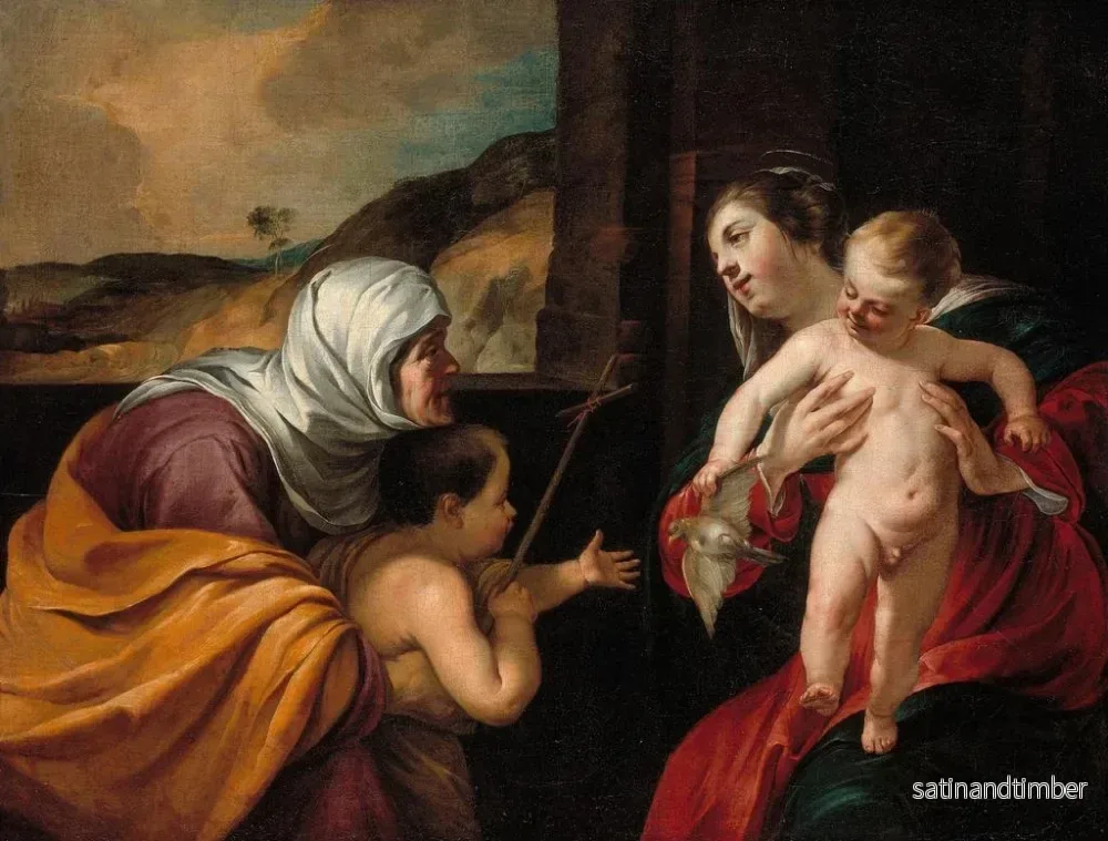 Reproduktion av målningen av den heliga jungfru med barnet med heliga Elisabeth och den heliga Johannes Döparen - Jacques Blanchard - Bild 2