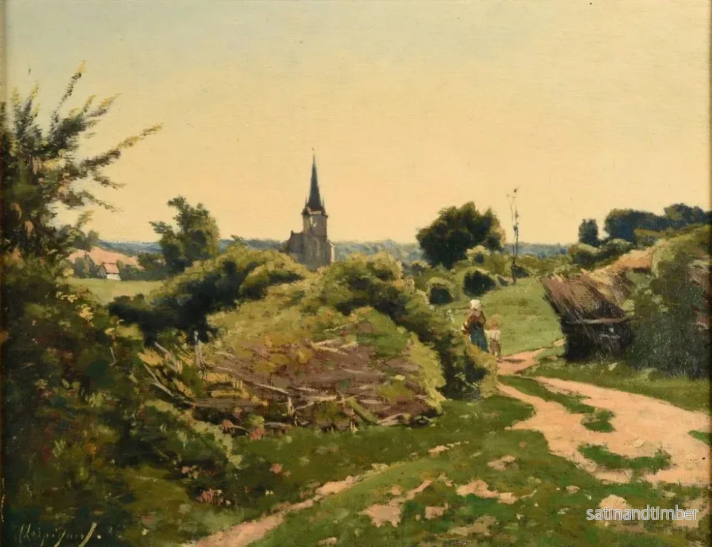 Reproduktion av målningen av soltid i Saint-Priv - Henri-Joseph Harpignies - Bild 2