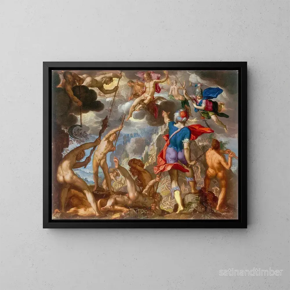 Reproduktion av målningen La bataille entre les dieux et les géants - Joachim Wtewael
