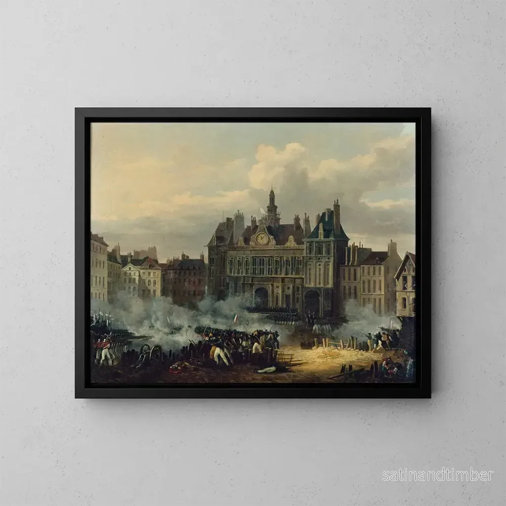 Reproduktion av målningen av stadshusets anfall den 28 juli 1830 - Hippolyte Lecomte