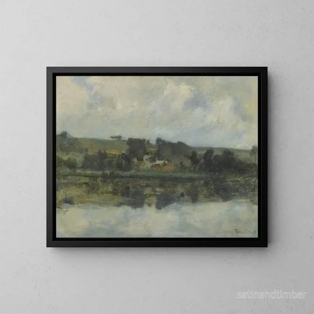 Reproduktion av målningen av fransk flodscen - John Henry Twachtman