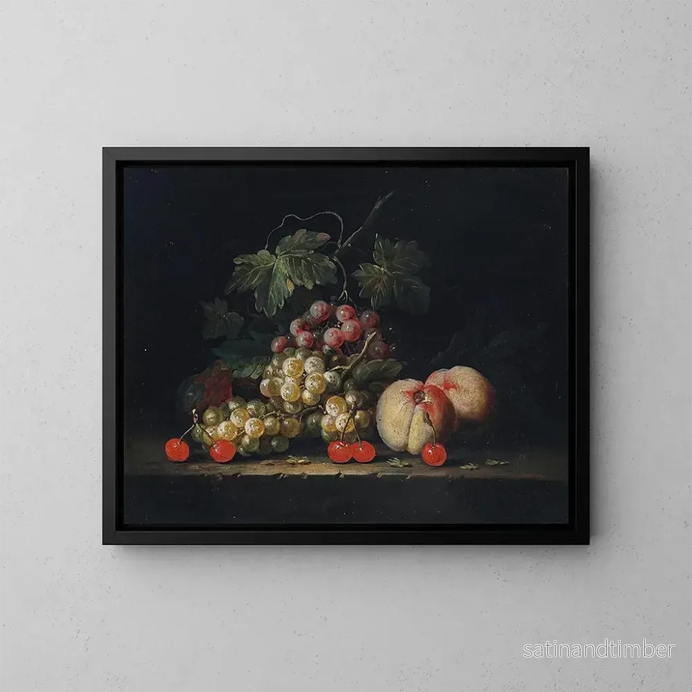 Reproduktion av målningen med druvor, persikor och körsbär på en stenbänk – George William Sartorius Reproduktion av målningen med druvor, persikor och körsbär på en stenbänk – George William Sartorius